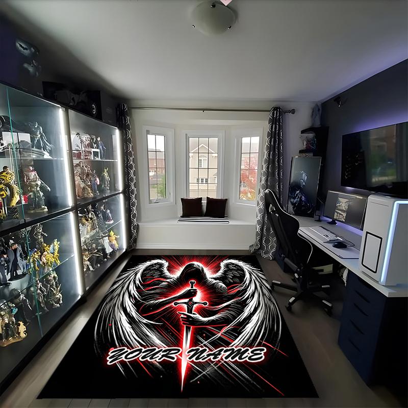 1PC Custom Name Angel Darkness Theme Floor Mat Ideal for Living Room, Game Rooms, Office, Bedroom,Floor Mat Playful Design