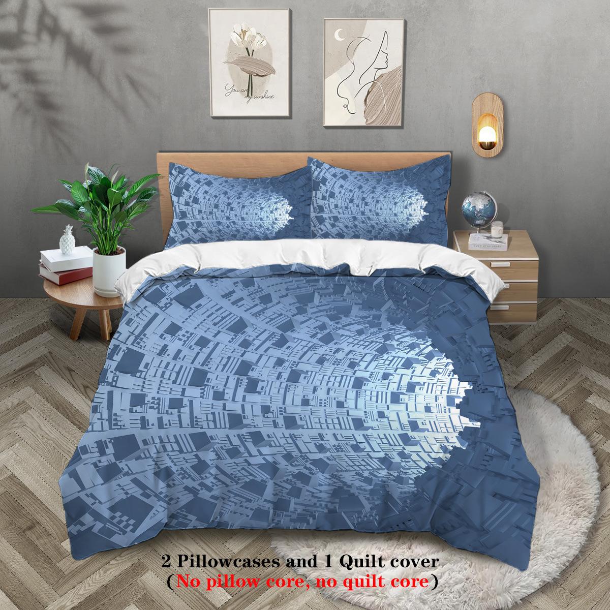 

Three-Dimensional Geometric Pattern 3D Digital Printing Polyester Three-Piece Quilt Cover Quilt Cover Pillowcase 135x200cm