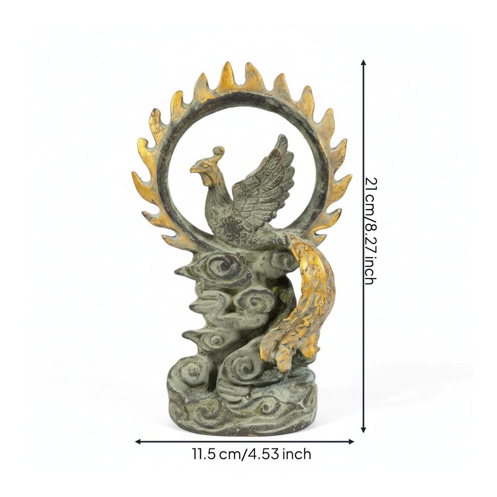 Mythical Bird Figurine with Mist Base AntiqueStyle Statue GoldenHuedToned