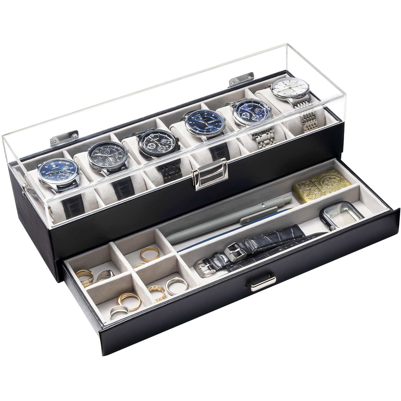 

ProCase Watch Case Made of PU for 6 Watches Collection Case for Men Storage Box Glass Lid Display Case Gift