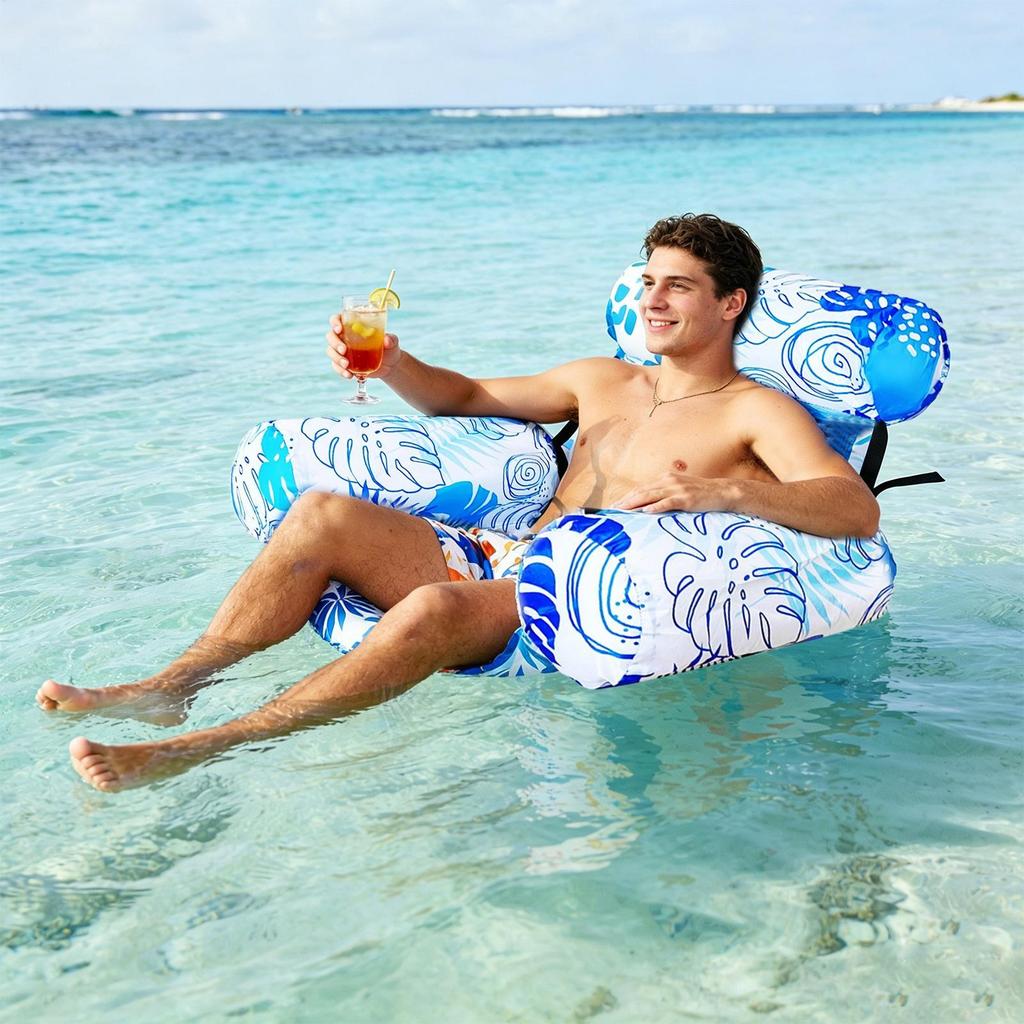 Heavy Duty Large Inflatable Floating Chair Adult Pool Float Water Lounge For Tanning Relax Lake Beach River Dock Outdoor Water