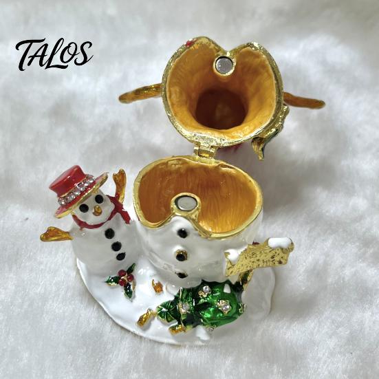 Small Jewelry Organizer for Earrings Christmas Theme Box with Magnetic Hinge, Alloy Enamel Vintage Detailed Relief Craftsmanship Style Organizer,
