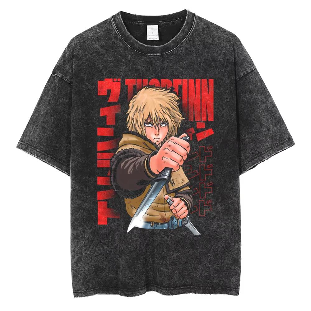 Vinland Saga Manga T Shirt For Men Women Tshirt Washed Cotton Tshirt Clothing Summer Short Sleeve Oneck Tees Streetwear Top