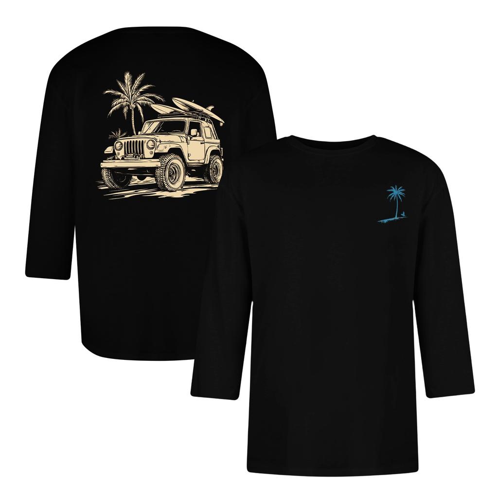 Men's Casual And Fashionable Printed Collar Three-quarter Sleeve Top T-shirt