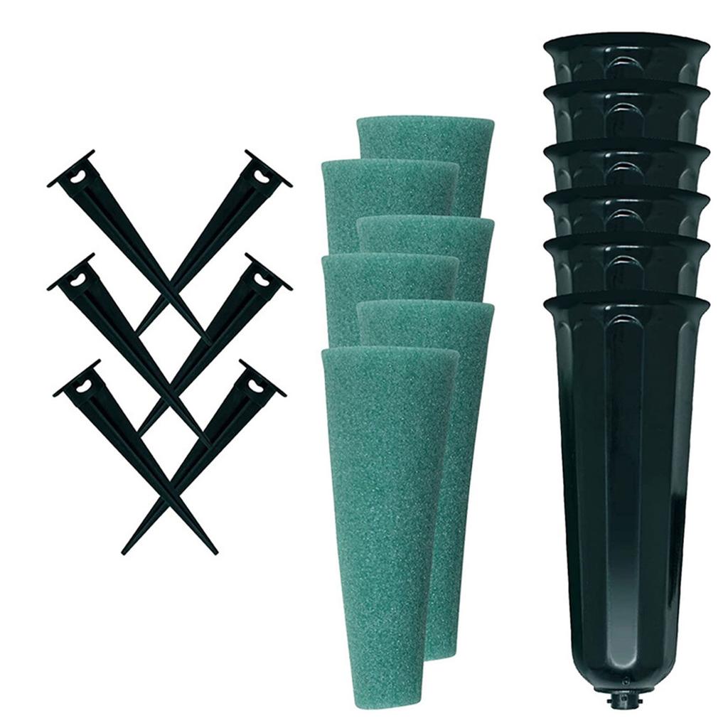6Pcs Plastic Grave Vases with Spikes and Foam Inserts for Cemetery Decoration Flower Holder for Memorial and Funeral Use