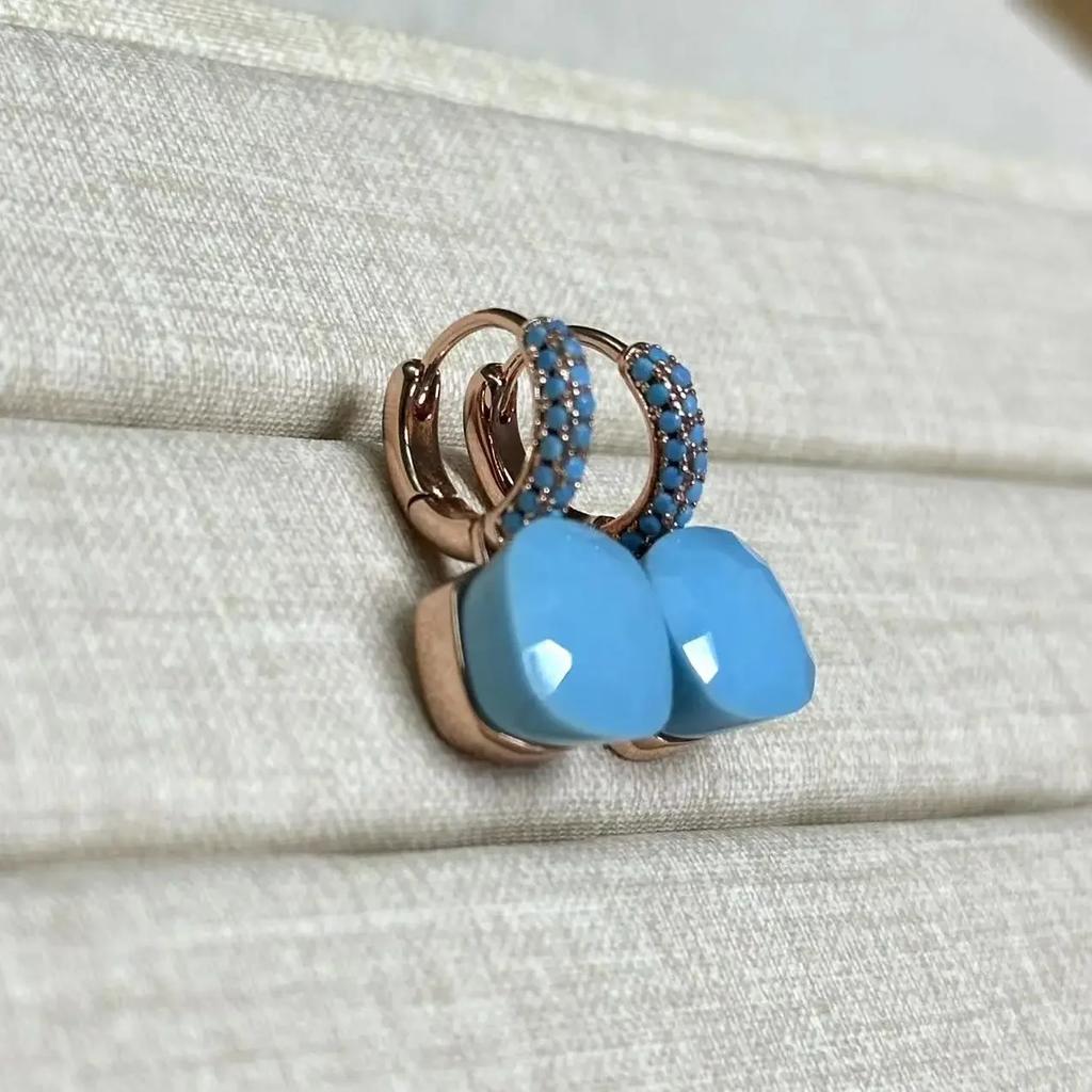 Boucles d'oreilles Nudo 10,6 mm Incrustées de Turquoise Zircon Pour Femmes Topaze Bleue Pendantes Carrées en Cristal Boucle d'oreille Bijoux de Mode Cadeau
