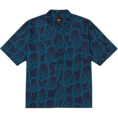 X Asiatische Künstler Kollektion Logo Lässig Bequem Spitzkragen All Over Print Kurzarmhemd Unisex Hemden Blau VN000HA7D751