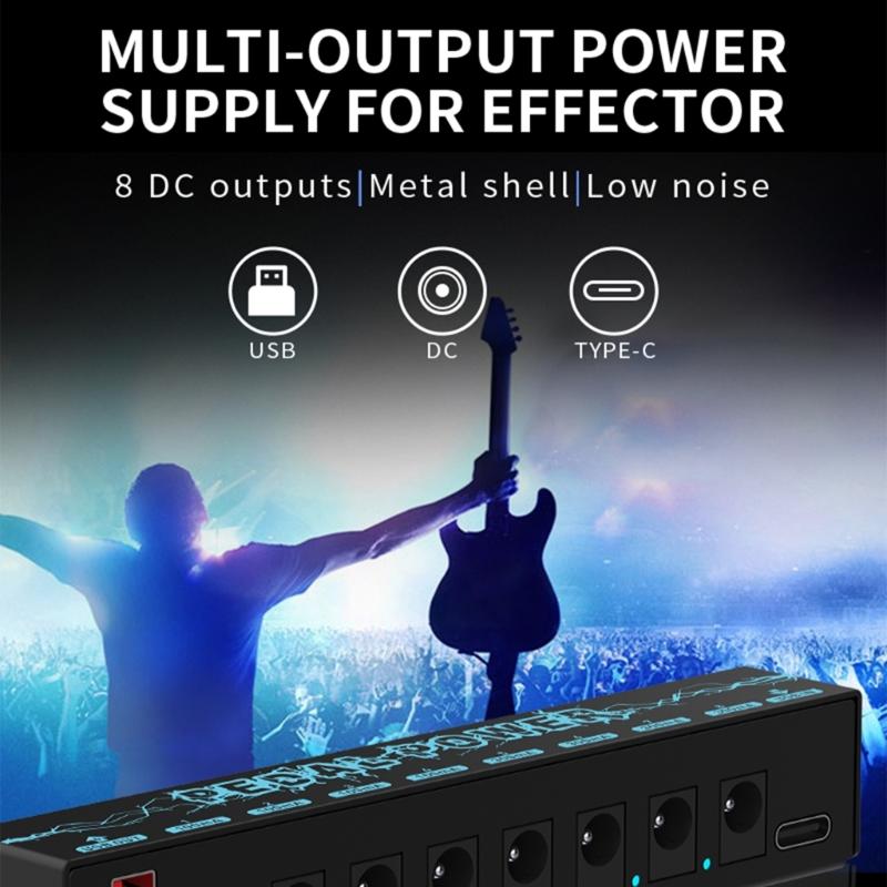 Insulated Guitar Effect Pedals Power Supply 8 Outputs 100mA 300mA for 9V Guitar Effects Pedals with LED Instructions