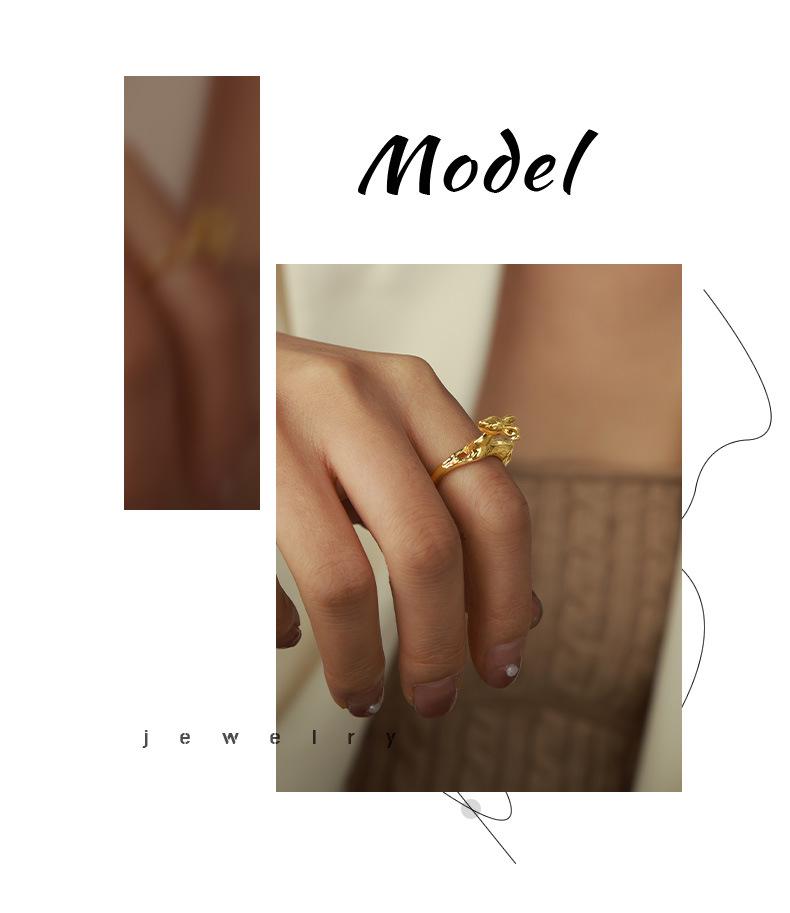 Trendy Open Hip Hop Little Deer Copper Ring, Cute Gold-Plated Animal Design for Couples