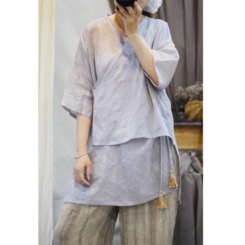 Johnature Frau Frühling Vintage Chinesischen Stil Hemd Spleißen Halbe Ärmel Einfarbig Hemd