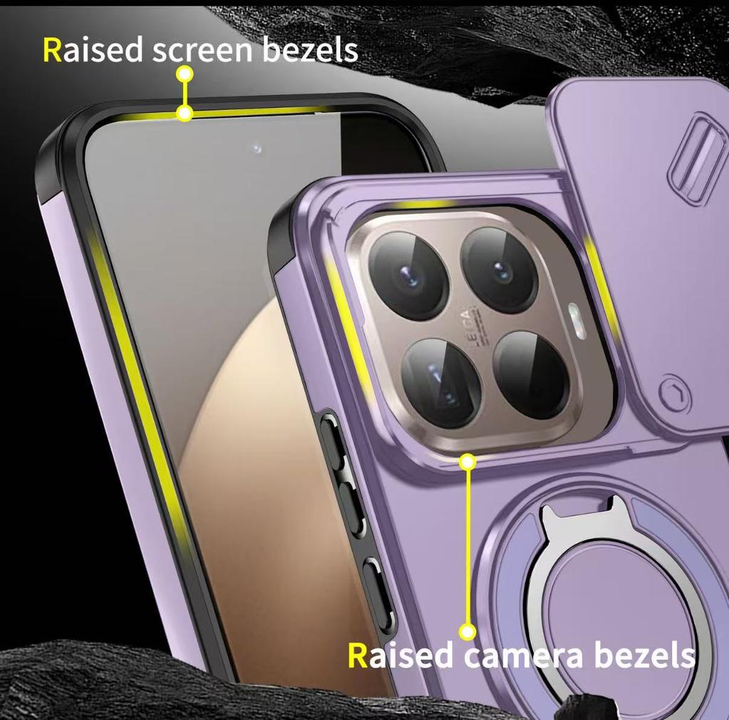 Armor Shockproof Magnetic Ring Stand Holder Phone Case For Xiaomi 15T 15T Pro Luxury Orange Purple Camera Flip Protection Cover