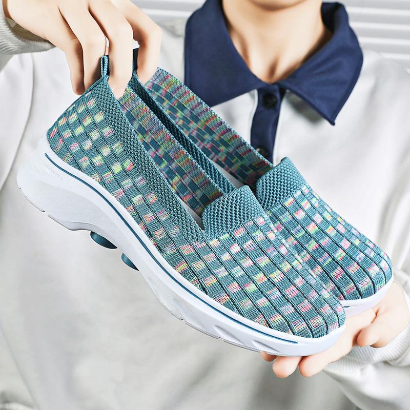 Summer Sneakers Women Shoes Kintting Woven Mom Relax Loafers Walking Flats Tenis Chaussure Femme