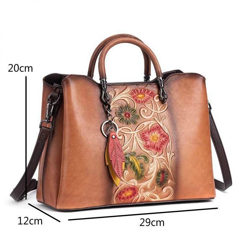 Johnature Borsa versatile in vera pelle da donna, vintage, fatta a mano, in pelle di mucca naturale goffrata, borse a tracolla