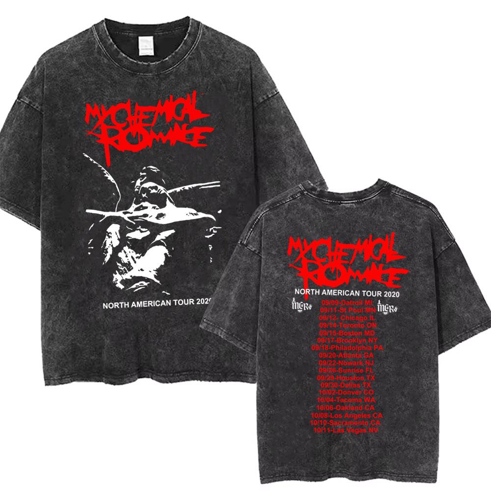 Rock Band My Chemical Romance Music Cover Washed Vintage Printed Tshirt Men Women Punk Emo Rock Oversized Short Sleeve T Shirts