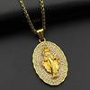 Virgin Mary Crystals Medal Oval Pendant Necklace for Women Men Stainless Steel Gold Color Catholic Religious Necklaces Jewelry