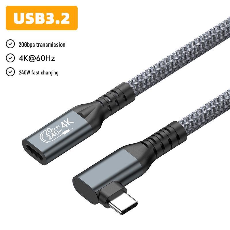 

Угловой USB 3.2 Type-C удлинительный кабель, папа-мама, 20 Гбит/с 4K60 адаптер для телефона и компьютерного дисплея 0.3m
