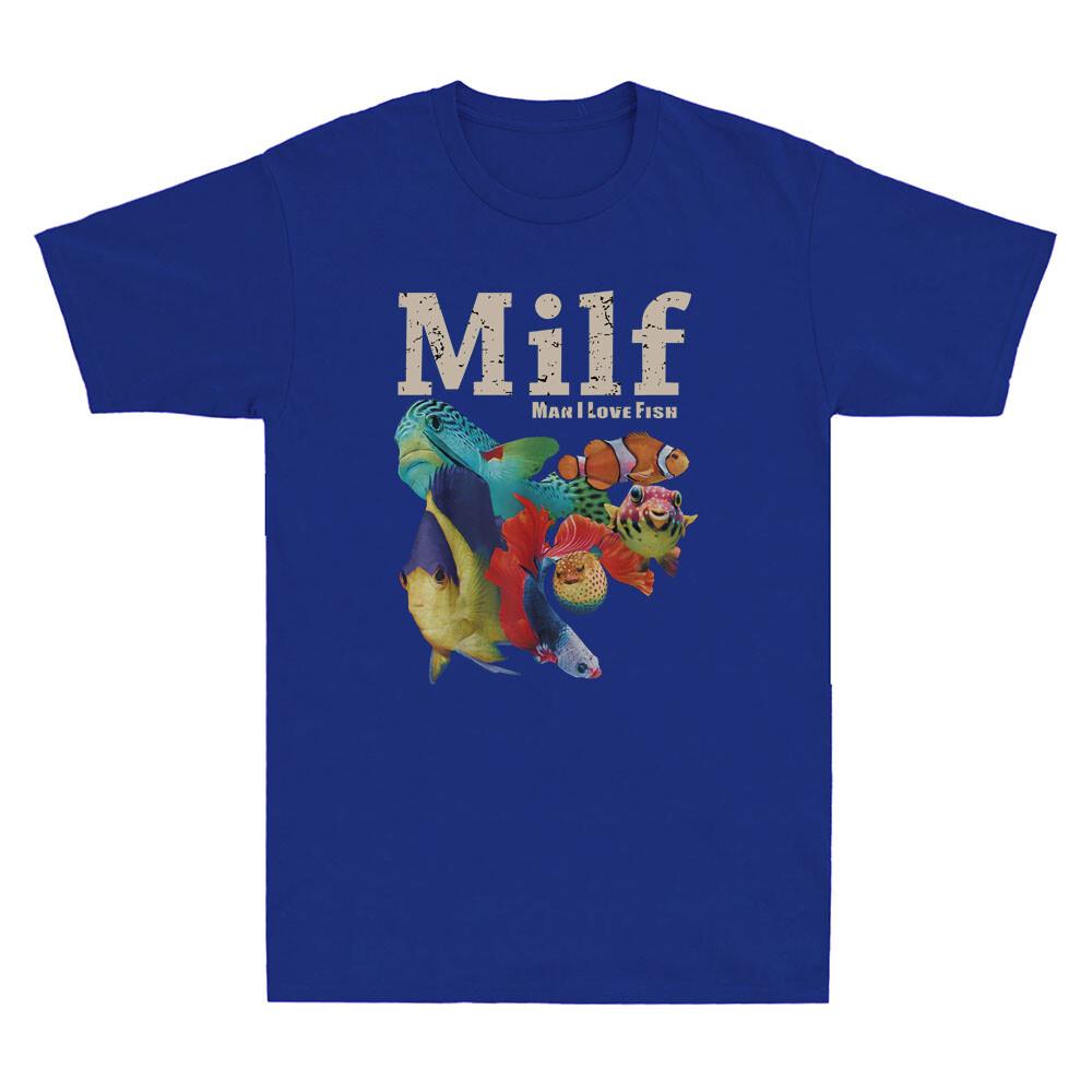 MILF Unisex I Love Fish Funny Fish Graphic Quote Vintage Unisexs Short Sleeve TShirt