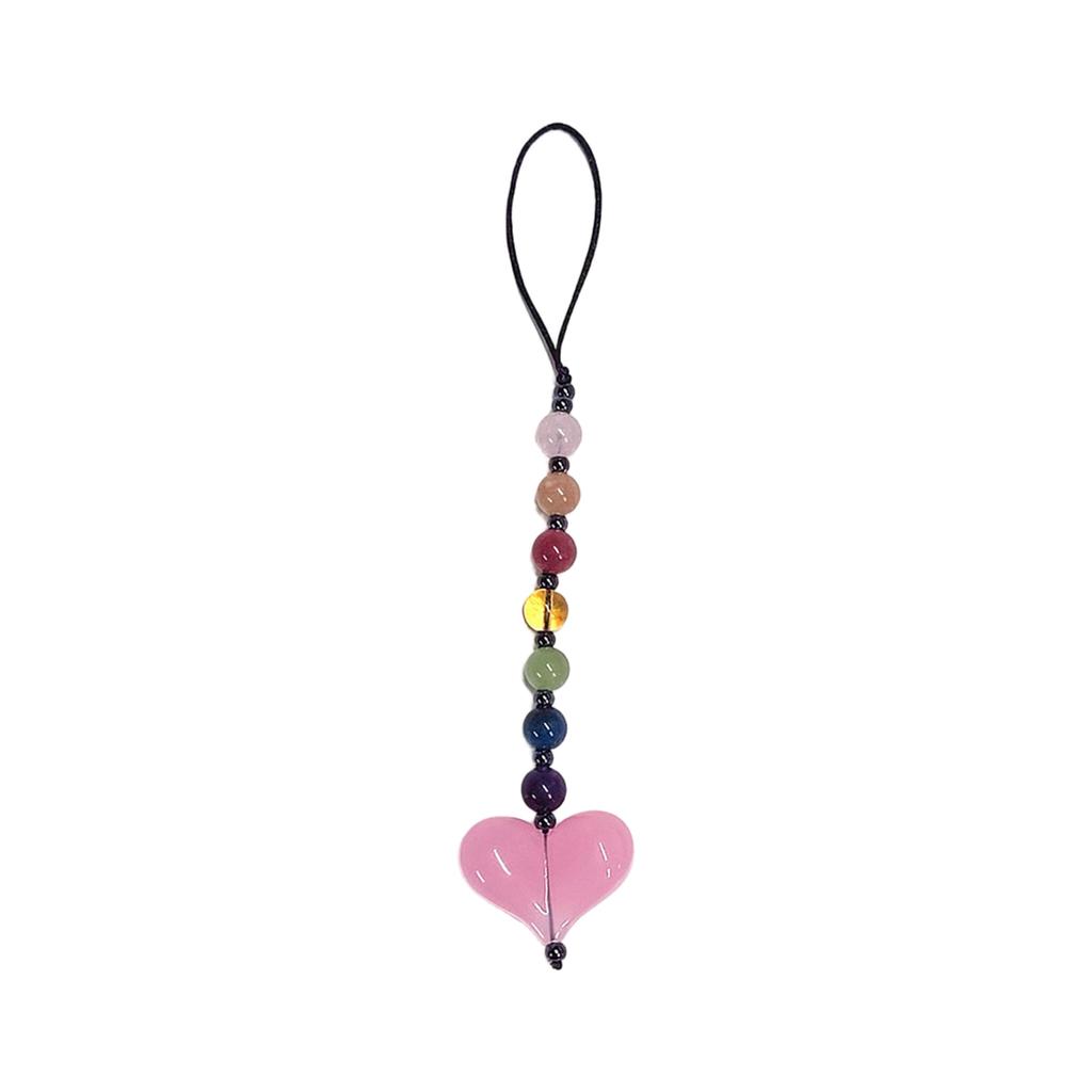 Heart Beaded Keychain Fashionable Resin Charm Phone Pendant for Youthful Women Colorful Beads for Bags and Phones