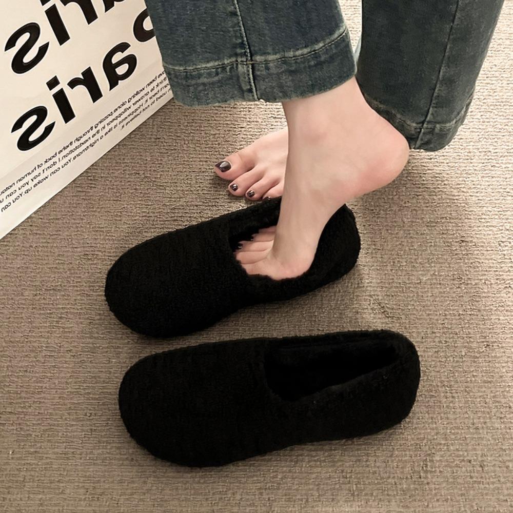 JMXD-Winter Women’s Plush Platform Slippers: Cozy Shearling Lined Indoor Outdoor Shoes Non-Slip Sole Warm Fuzzy Booties Slip On Fashion