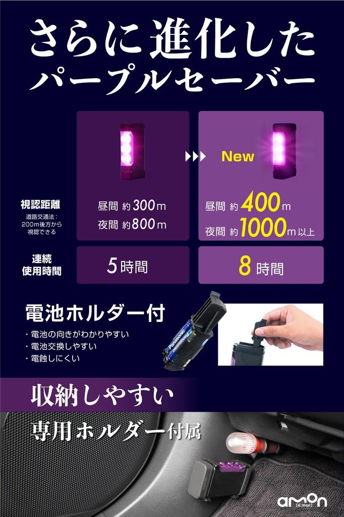 amon 2nd Generation Purple Saber with Dedicated Replaces Triangular Warning Sign for Emergency Stops on Compliant with Road Traffic Law Enforcement