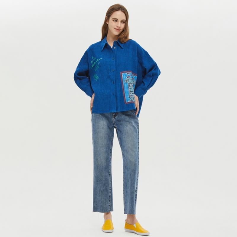 Benetton Linen Print Point Shirt Bablb1511