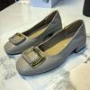 Square Buckle Temperament Single Shoes Women's Autumn New Shallow Mouth Square Head Soft Sole Women's Shoes Gentle French Low Heels