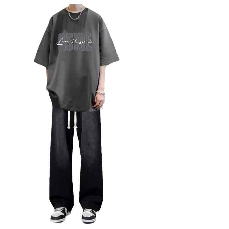 Men's Short-Sleeve T-Shirt and Jeans Set: Trendy Summer Casual Two-Piece Outfit