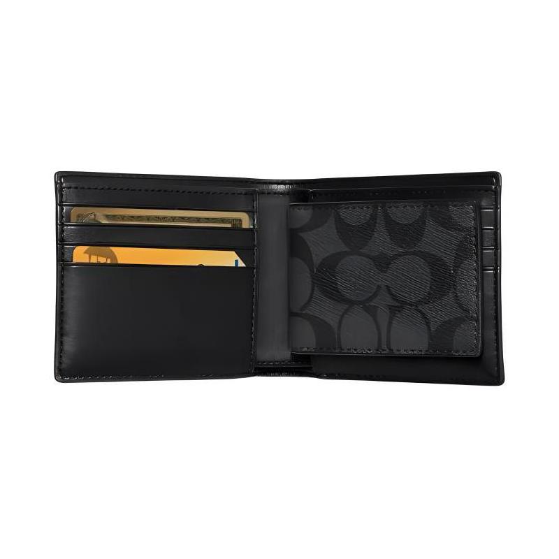 Coach Portafoglio 3 IN 1 11 Classico bifold corto per presbiti in tela rivestita mini da uomo nero grigio