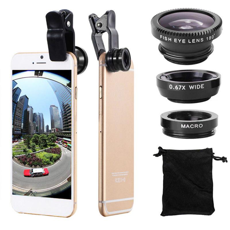 3 In 1 Wide Angle Micro Zoom Fisheye Lens Clip For Samsung Huawei Phone Camera Webcam Cover Case