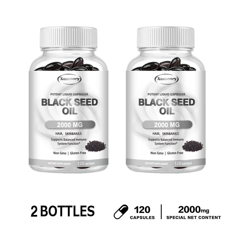 XEMENRY 2000 Mg High Concentration Black Cumin Oil Capsules - For Healthy Skin, Hair, and Nails