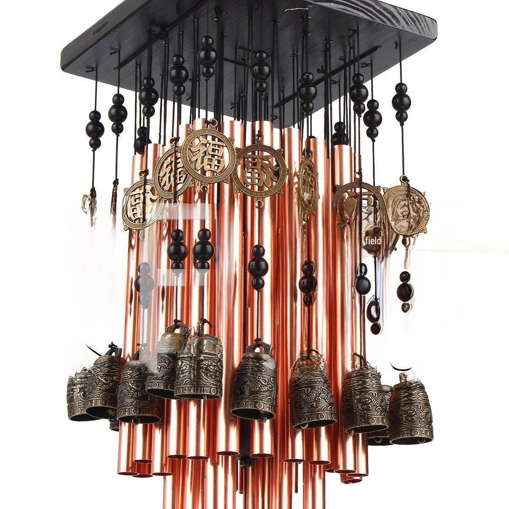 Massivt trä och metall multirör vindspel - Brons och röd koppar utomhus balkongdekor