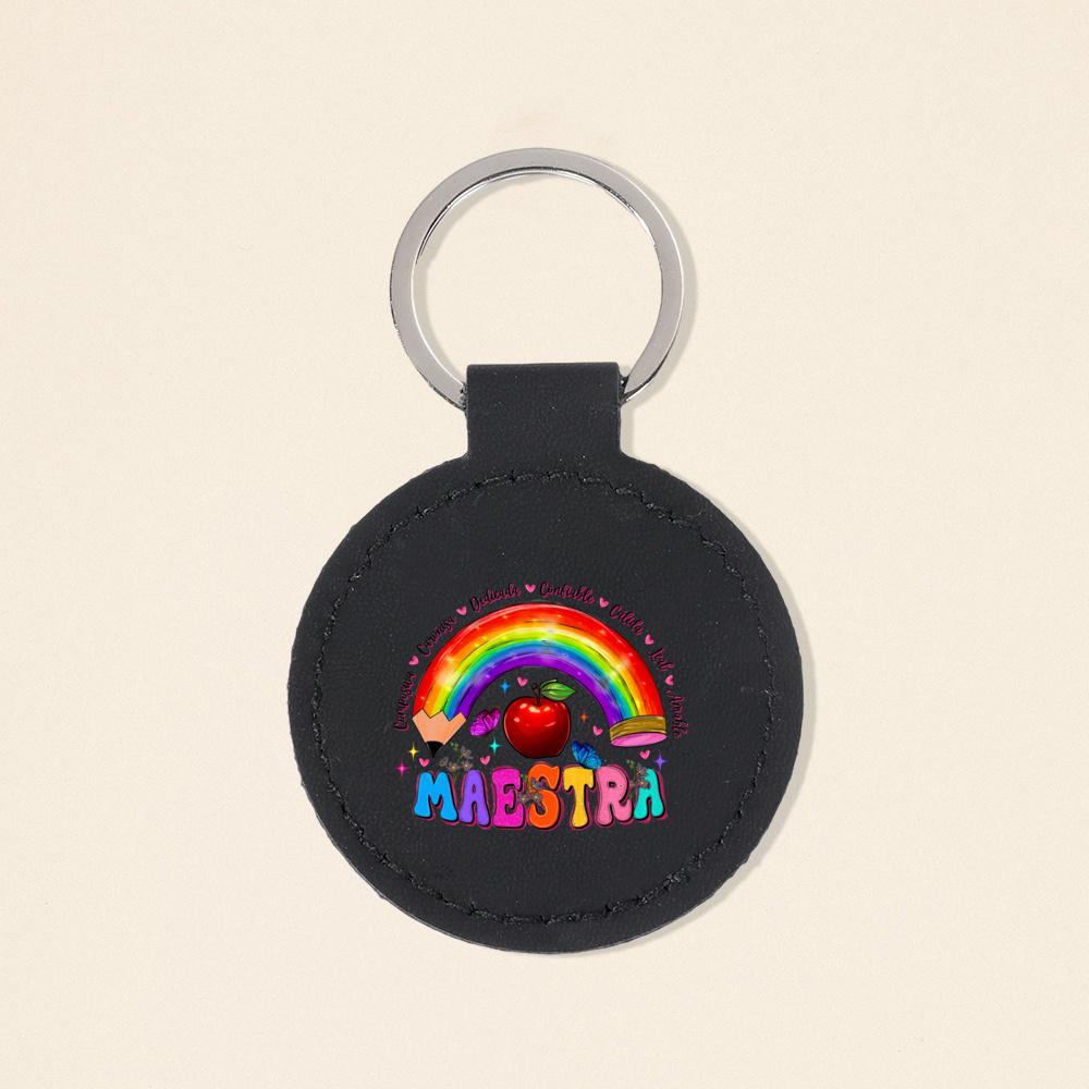 Maestra Leather Keychains Spanish Teacher Rainbow Pencil Keychain Teacher Appreciation Gifts Back To School Gift for Maestra