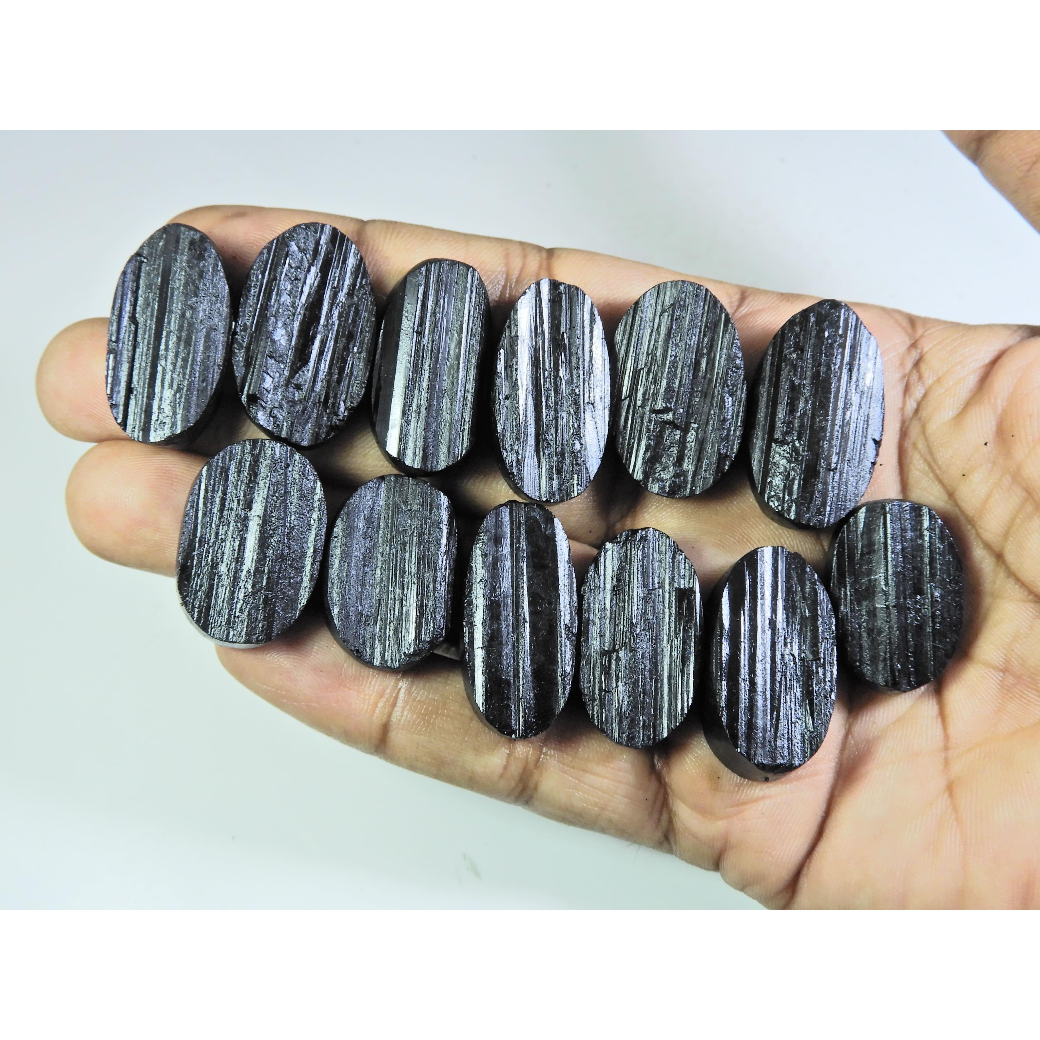 

460Cts.Natural Black Tourmaline Oval Shape Cabochon Loose Gemstone 12Pcs Lot C-341