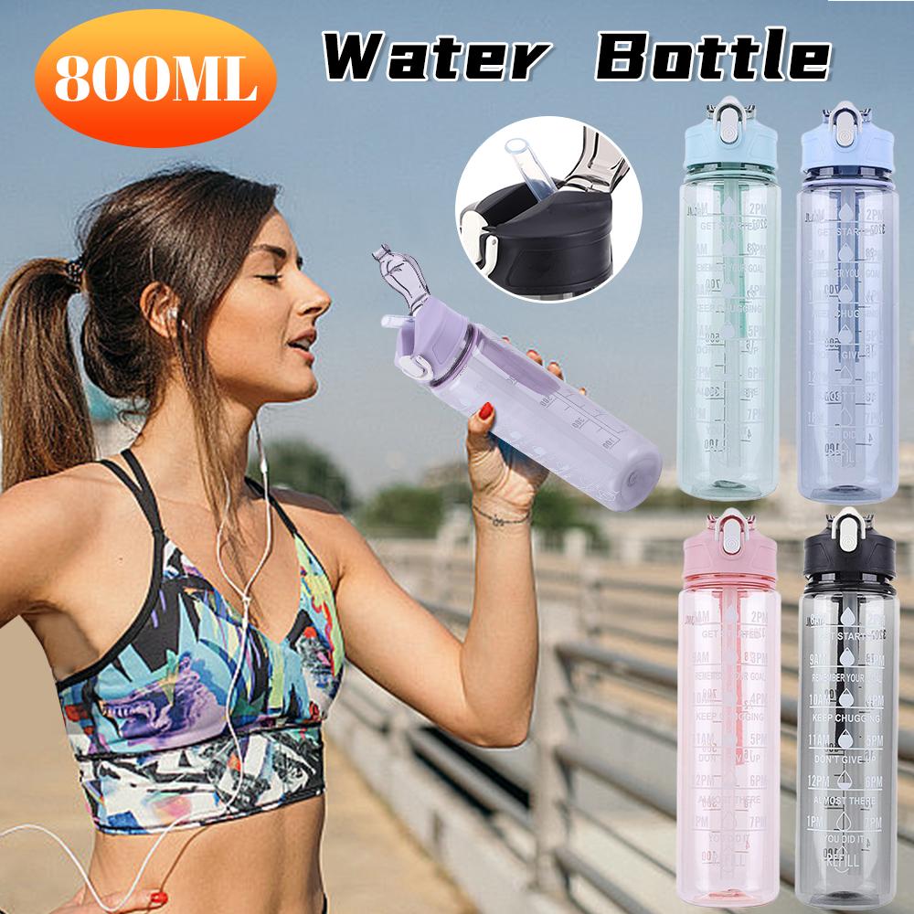 800ML Large Capacity Sports Water Bottle Leak Proof Plastic Drinking Cup With Scale Suitable For Travel Fitness Leakproof