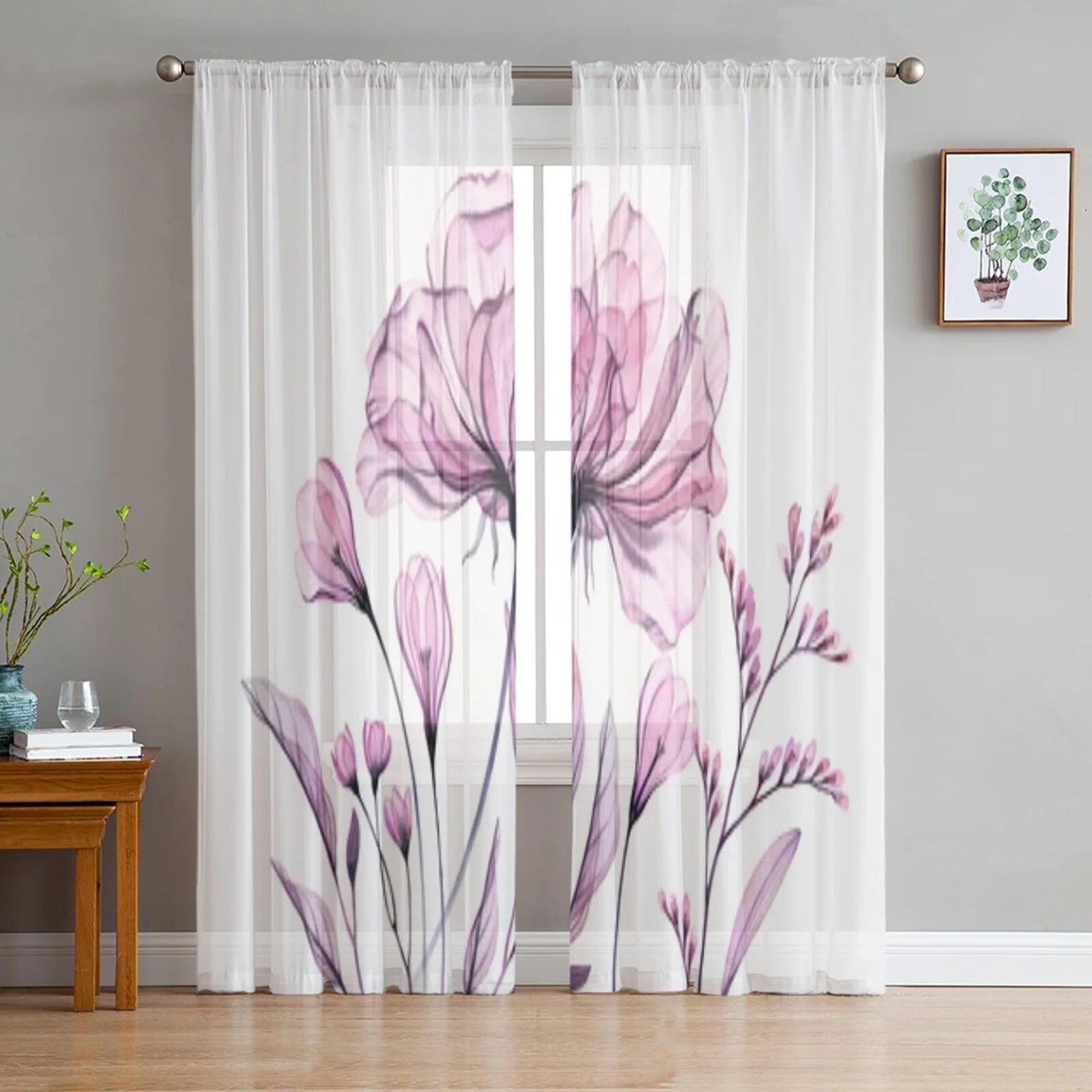 

Акварельні прозорі квіткові тюлеві віконні штори для вітальні, спальні, вуалі, прозорі штори, кухонні процедури, портьєри 135W x 244H(cm)x2