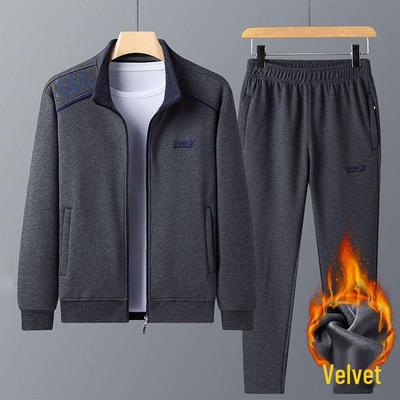 Woodpecker Men's Sports Cotton Set: Mid-Aged & Elderly Casual Running Jacket for Spring, Autumn, Winter.
