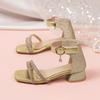 Children Summer Sequins High Heels Sandals Non-slip New Gold Princess Causal Girls Open-toe Sandals Fashion Kids Sandals