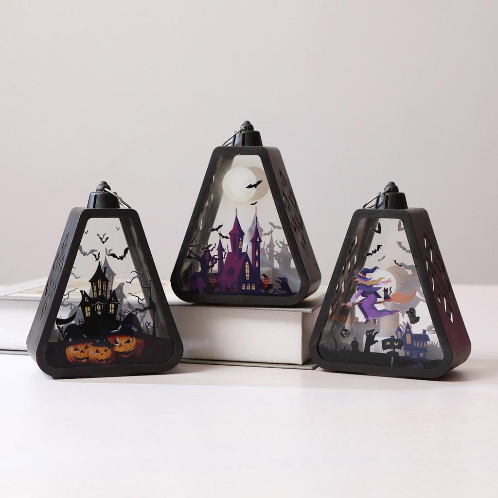 Halloween Lantern Hanging Decors Witch Pumpkin Castle Pattern Portable Lamp For Holiday Party Tabletop Decoration Gift