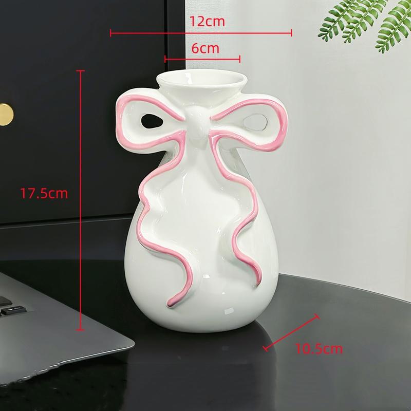 Ceramic Vase with Cute Bow Three-dimensional Ribbon Cartoon Bow Flower Vase Floral Arrangement Accessories Home Decoration