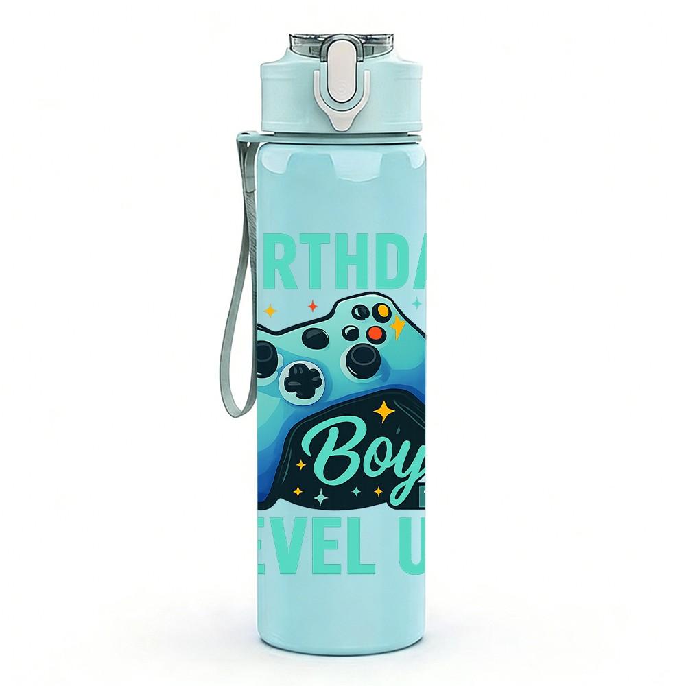 1PC Birthday Boy Level Up Game Pad 750ml Color Plastic Sports Water Bottle Leakproof Flip Straw Lid Suitable for Sports Office Home Use