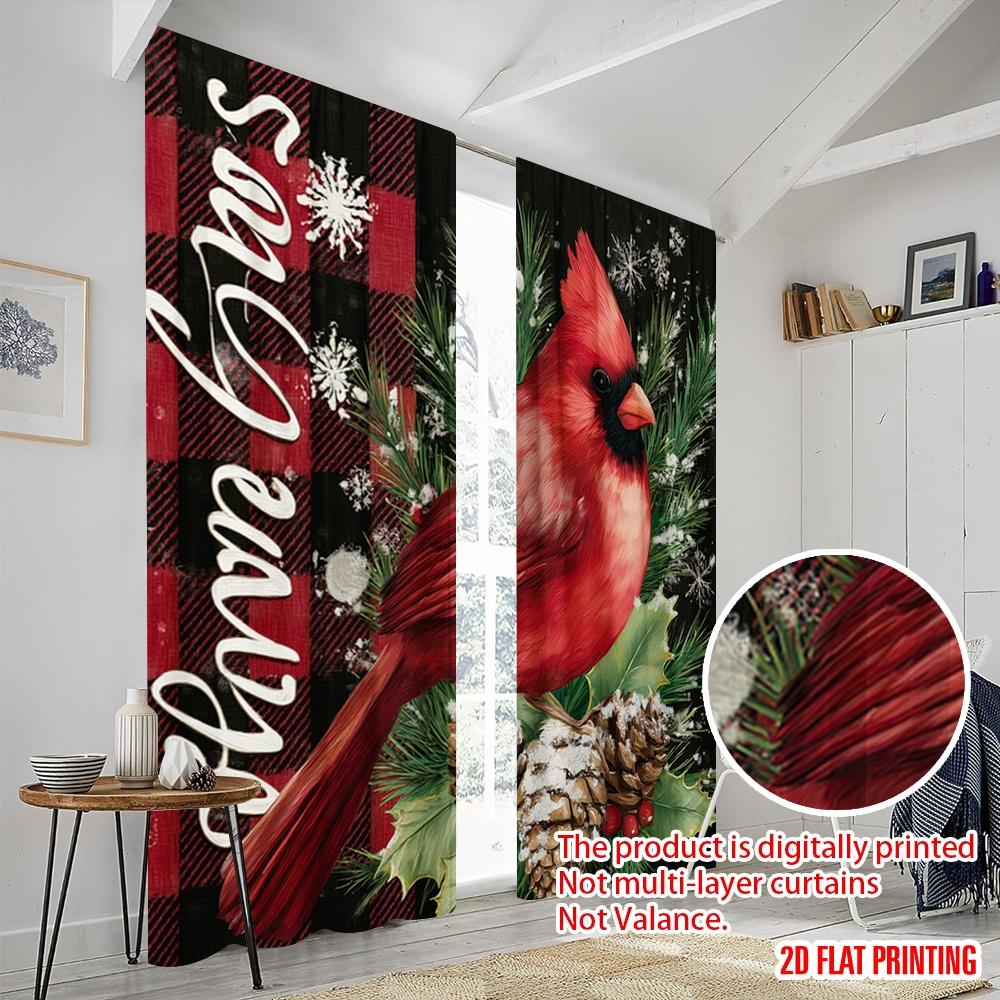 2pcs,2D Plane Printing Curtains Roller Blinds Cardinal Bird Polyester Fabric (without Rod) Outdoor Decorations Ldeal for Living