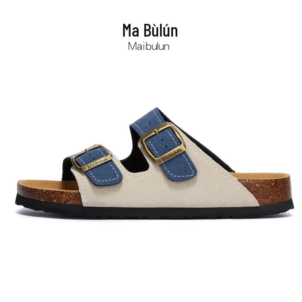 Maibulun Unisex Kork Anti-Rutsch Hausschuhe - Mattes Leder, Einzelner Riemen, Trendige Sommer Strand- & Hauskleidung