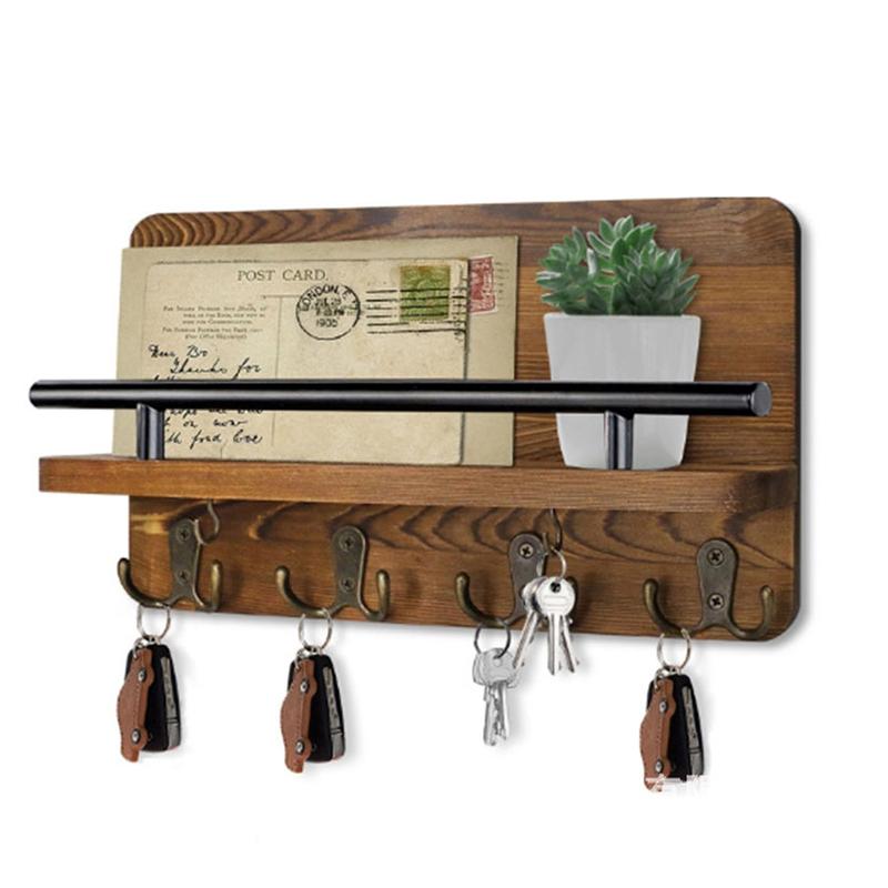 

Ретро Деревянный Настенный Держатель для Ключей с 5 Крючками Многофункциональная Полка-Органайзер Домашний Декор для Прихожей Коридора
