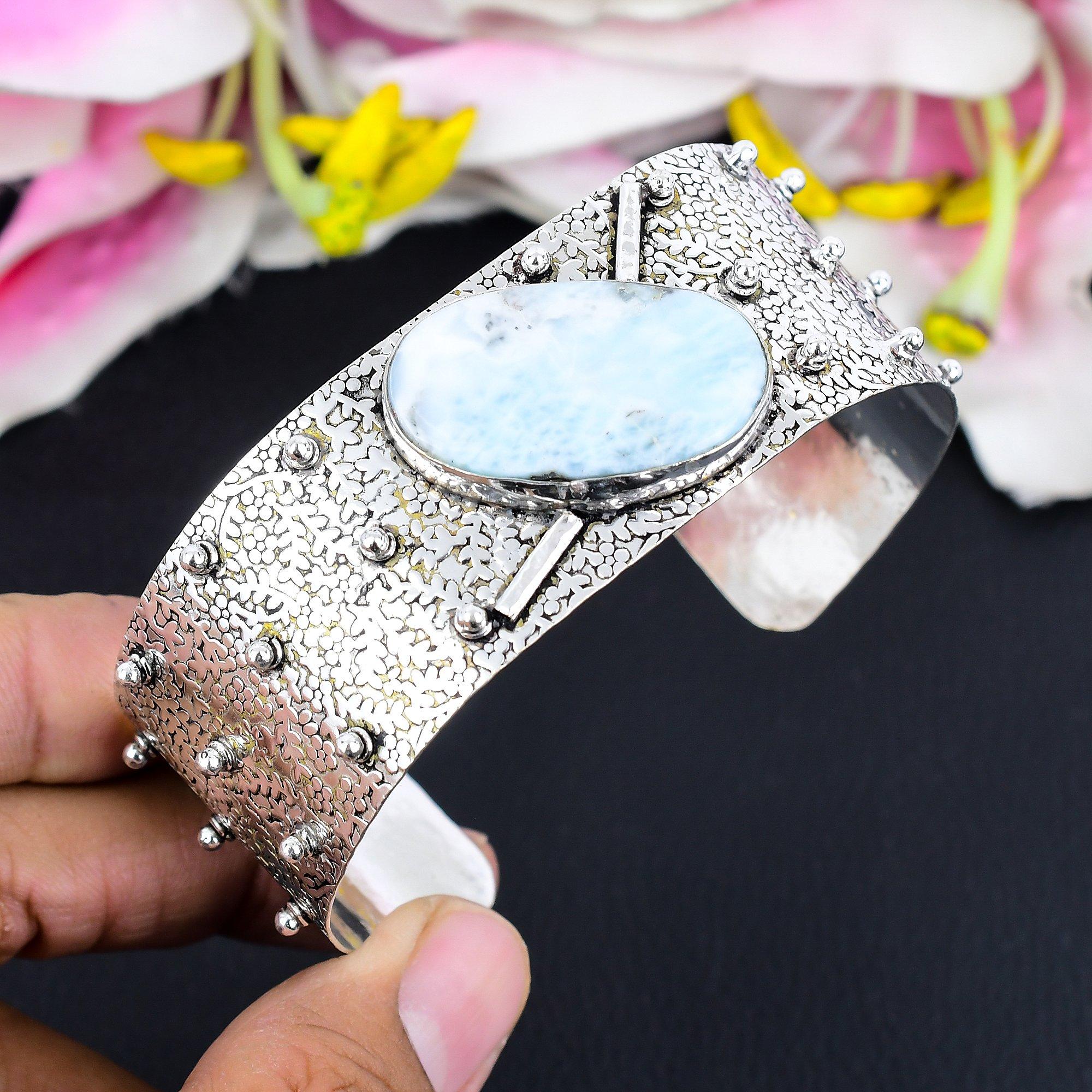 

Republic Larimar Gemstone 925 Sterling Silver Cuff Bangle Adjustable KG-1873