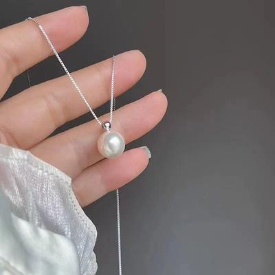 Einfache Elegante Runde Imitationsperlen Anhänger Halskette für Damen Silberfarbe Tägliches Tragen Hochzeit Trendig