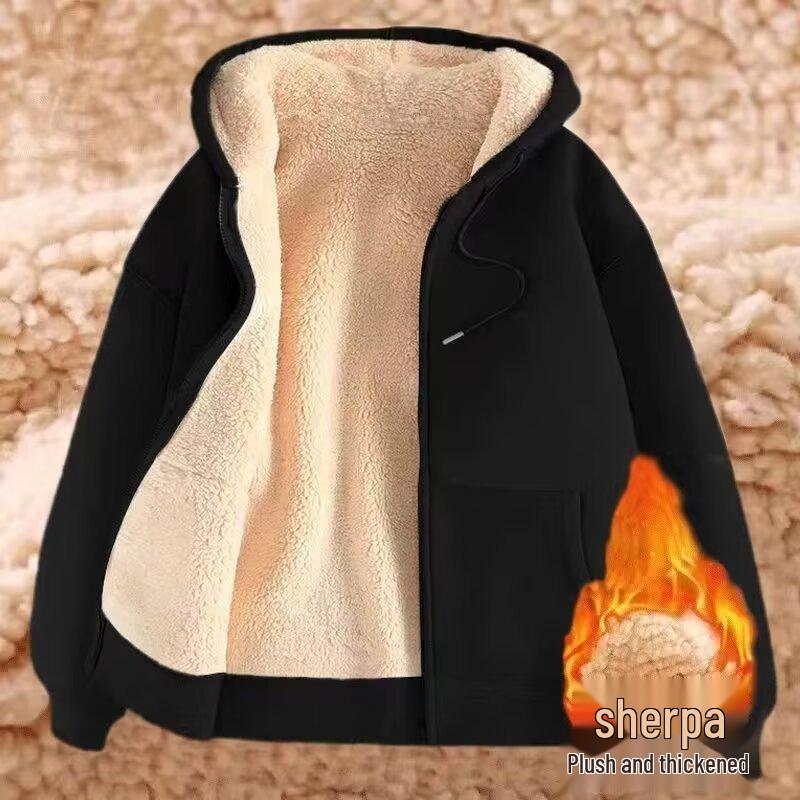 

Мужское пальто из хлопка с шерстью ягненка, с плюшевой подкладкой, утолщенное, свободного кроя, в корейском стиле, модная куртка на осень/зиму M