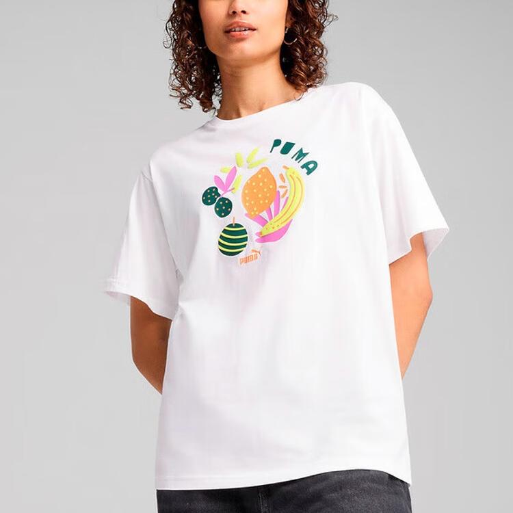 Puma Graphics Relaxed Fruity Letter Casual Short Sleeve T-Shirt Women T-Shirts White 687711-02