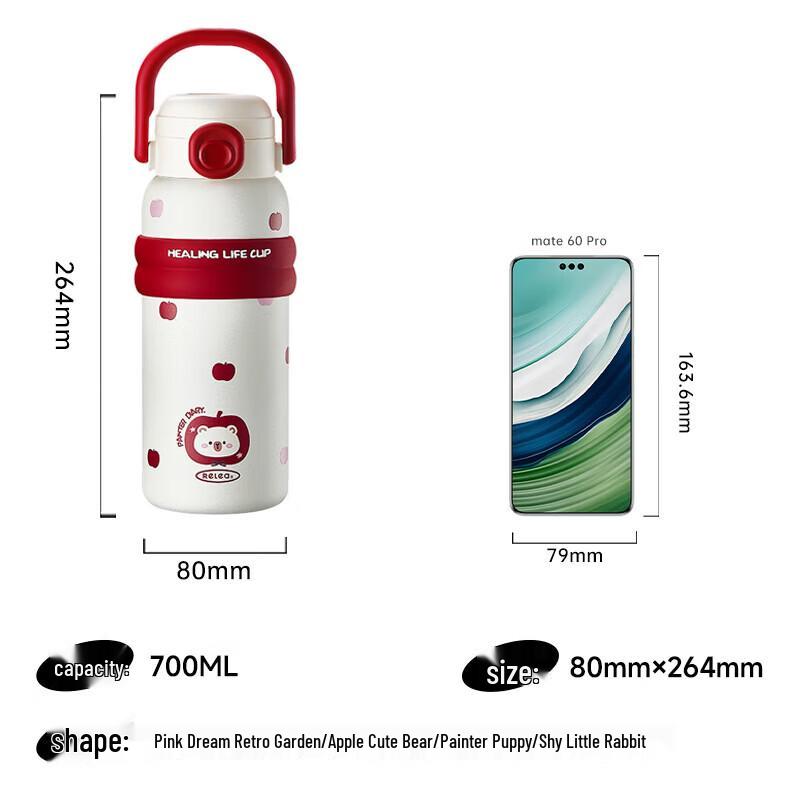 Wushengwu Kids 316L Stainless Steel Straw Thermos Bottle 700ml