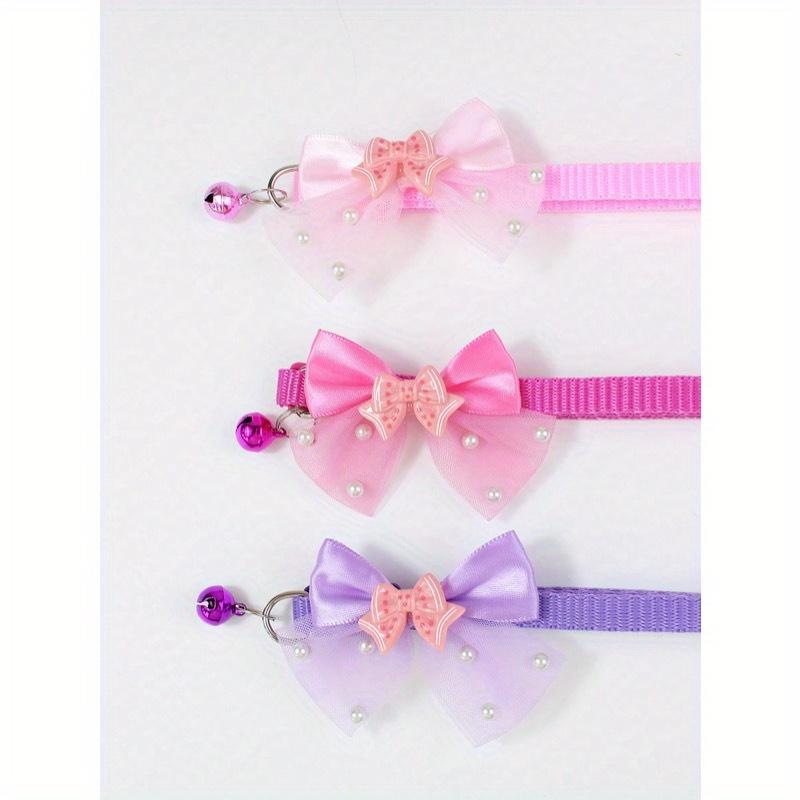 3pcs Set Cute Shiny Bow Bell Pet Collar For Daily Use - For Cats And Dogs
