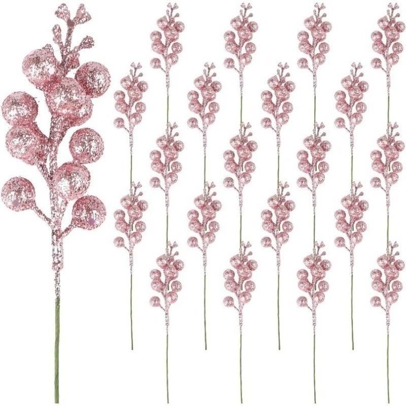 White Christmas Tree Decorations Artificial Flowers Ornaments Berry Stems Hanging Snowflakes for Xmas Tree Party Holiday Decor